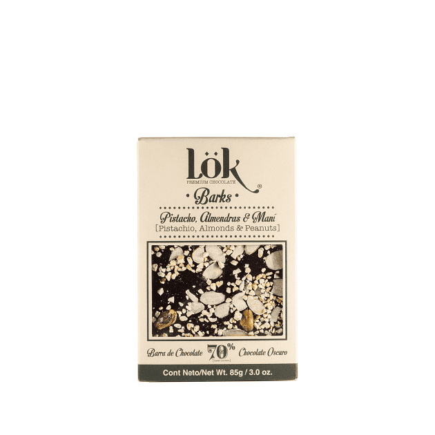 Chocolate LOK BARK Mani-Almendra-Pistacho 70 %