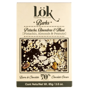 Chocolate Lok Bark 70% Pistacho almendra y mani 60g