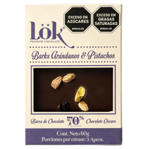 Chocolate Lok Bark 70% Arándanos y pistachos 60Gr