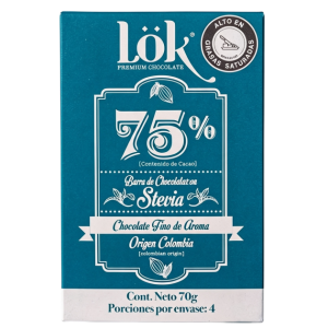 Chocolate Lok 75% con stevia 70Gr